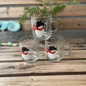 Sale‼️Christmas Snowman Clear Mugs - A set of 3 Vintage Holiday Mugs-EUC